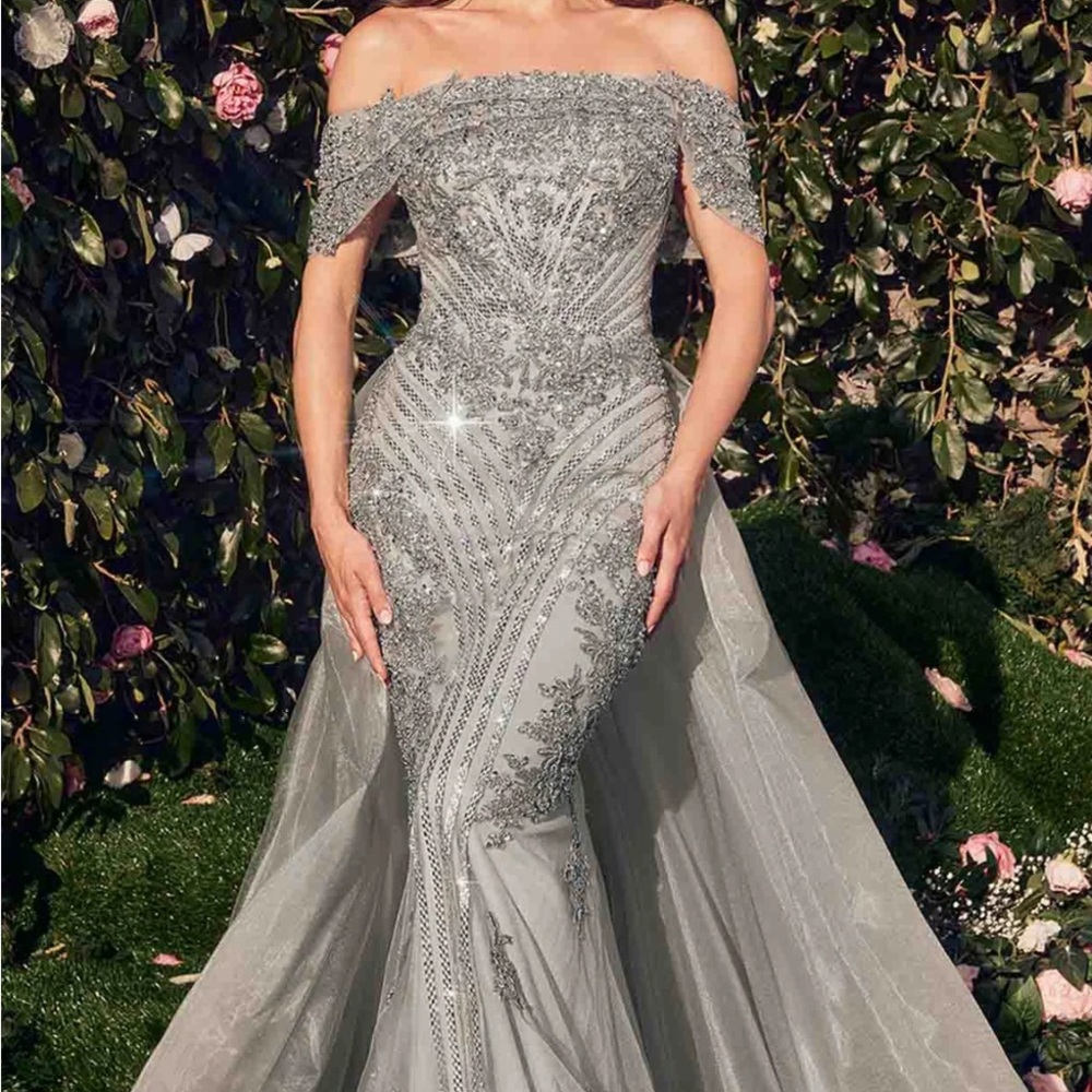 ANDREA & LEO Couture Silver Embellished Dress